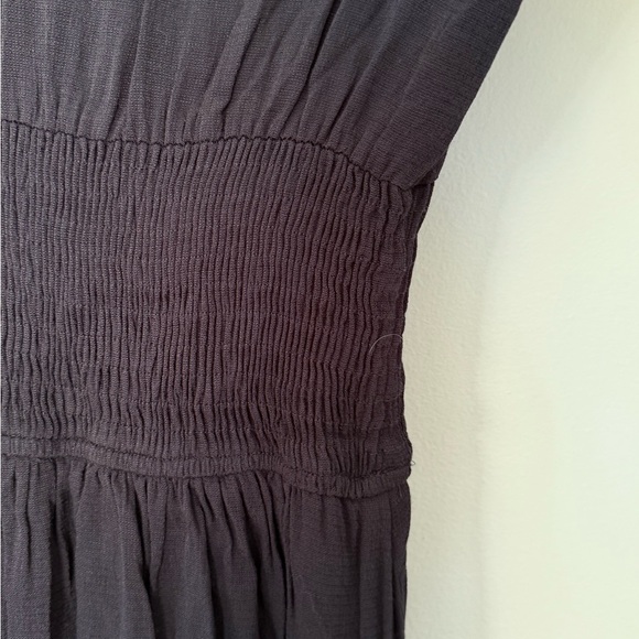 Maje navy blue ruffle dress V-neck size 3 ruched waist mini pleated Large - Picture 11 of 14